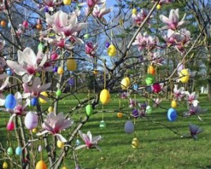 Olanda uova appese all'albero del giardino